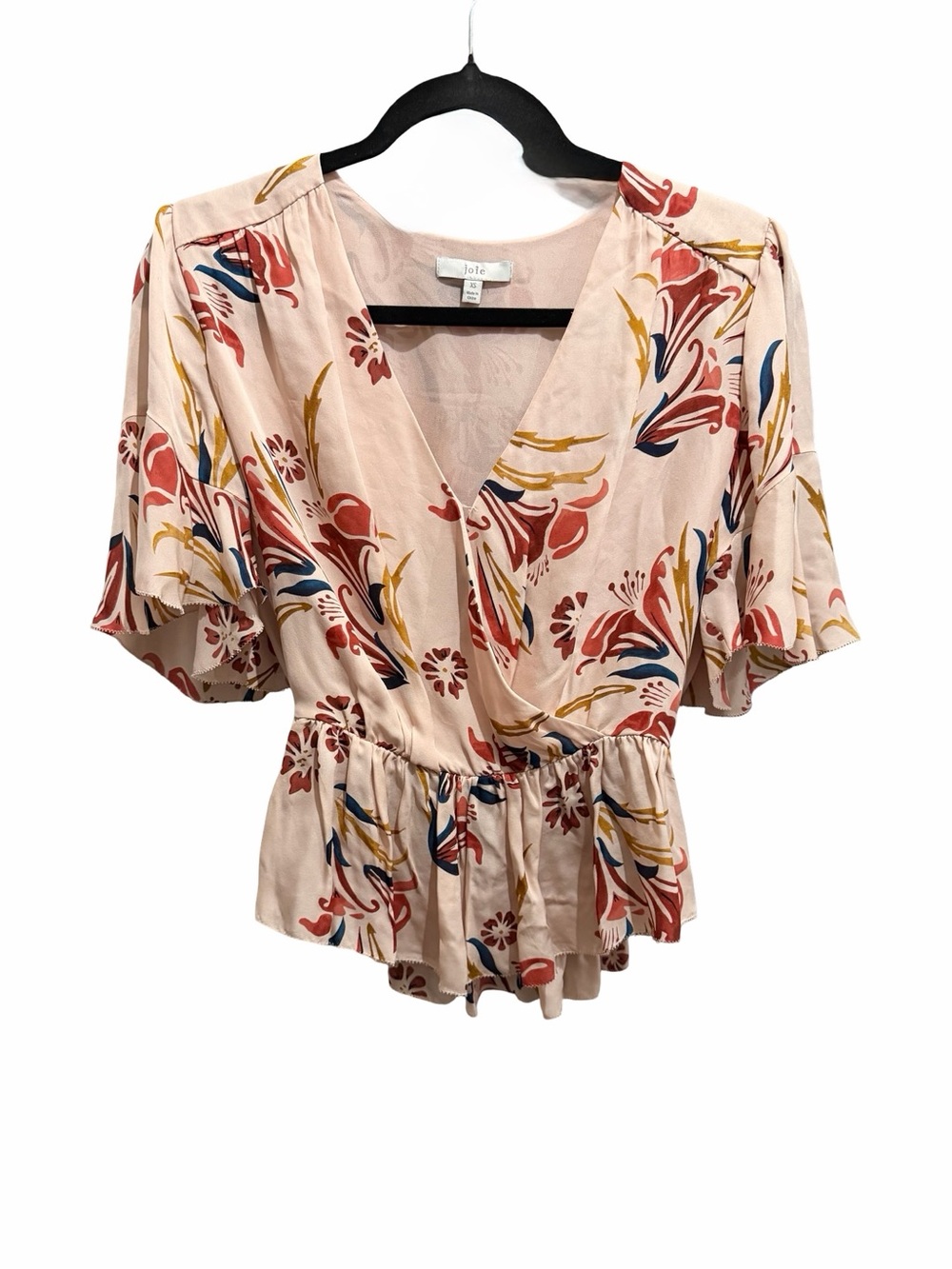 Joie Cream Floral Wrap Peplum Blouse with Flutter Sleeves
